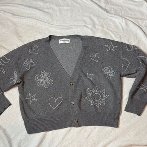 No Boundaries Charcoal Cardigan with Patterns